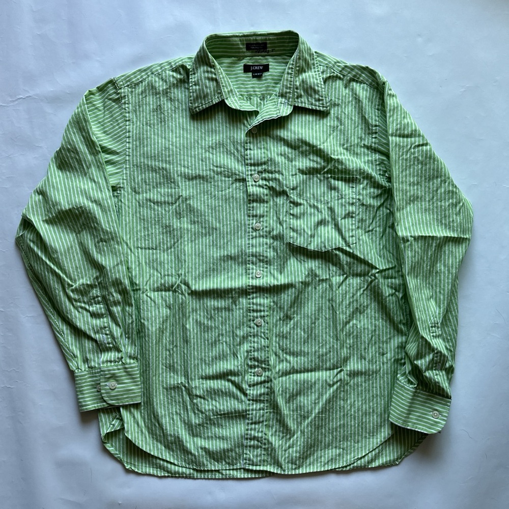 J Crew Vintage y2k 2000’s Green and White striped long sleeve button up